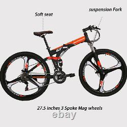 27.5 Folding Mountain Bike 21 Speed Disc Brake Full Suspension Bicycle Adult