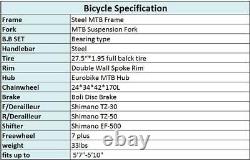 27.5 Mountain Bike Shimano 21 Speed Bicycle for men women Dual Disc Brakes New