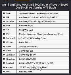 29 Mountain Bike 21 Speed 19inch Aluminium Frame Daul Disc Brakes Bicycle MTB