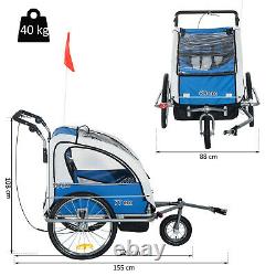 2 in 1 Child Bike Trailer Stroller Removable Canopy Kids Bicycle Transport Blue