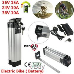 36V 15Ah Li-ion Electric E-Bike Battery Pack Bicycle Silver Lockable 2A Charger