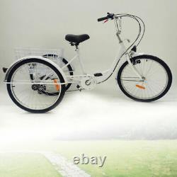 5 Colors Tricycle 24 Adult Shopping 3-Wheel 6-Speed Bicycle Cruise Trike withLamp