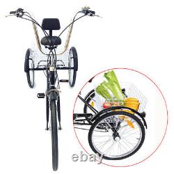 6-Speed 3 Wheel 24 Tricycle Adult Bicycle Tricycle Tricycle Bike with Basket UK