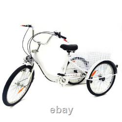 6-Speed Adults Tricycle White 24INCH 3 WHEEL Bicycle Trike With Shopping Basket