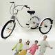 Adult Tricycle 3-wheel 6-speed Tricycle 24 With Basket & Lamp Bicycle Bike White