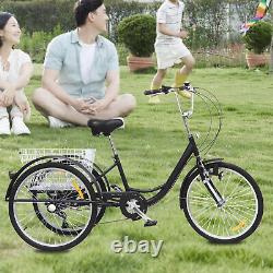 Adult Tricycle Three wheeler Trishaw 6 Speeds 24'' with Basket + Lamp BRAND UK