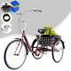 Adult Tricycle Trike 3 Wheel Bike Cruiser 24 Withbasket Liner& Comb Lock Red
