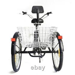 Adult Trike Tricycle 3-Wheel Bicycle withBasket 24'' 7 Speed Cruise Bike withBasket
