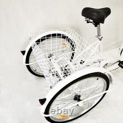 Adults Tricycle 26 Inch 3 Wheel 6 Speed Bicycle Bike With Rear Shopping Basket