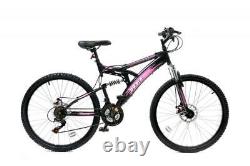 Basis 1 Full Dual Suspension Mountain Bike MTB 26 Wheel Disc Brakes 18 Sp Pink