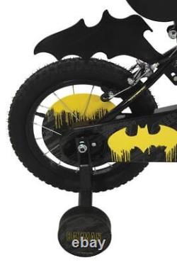 Batman Kids 14in Bike Bicycle With Stabilisers Black Yellow Cycling