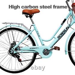City Bike Woman Bicycle 26''Wheel 21 Speed Low Frame Ladies Cycle Ice Blue Cydal