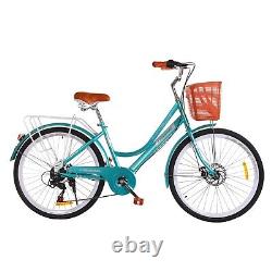 City Bike Woman Bicycle 26''Wheel 21 Speeds Low Frame Ladies Cycle Turquoise
