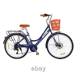City Bike Woman Bicycle 26''Wheel 21 Speeds Low Frame Ladies Cydal Cycle Purple