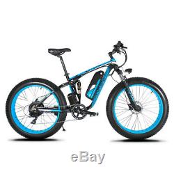 Cyrusher Blue Electric Mountain Bike Bicycle 1000W 48V Dual Suspension Fat eBike