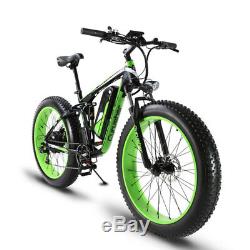 Cyrusher Green 1000W 48V Electric Mountain Fat Tire Bike Double Suspension 5 PAS
