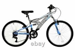 DRB Crossbow Mountain Bike Junior Full Suspension MTB 24 Wheel 6 Spd Grey/Blue
