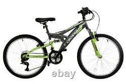 DRB Crossbow Mountain Bike Junior Full Suspension MTB 24 Wheel 6 Spd Grey/Green