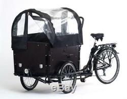 Danish Classic Cargo Bike with Box for 4 Children and Rain Transparent Canopy