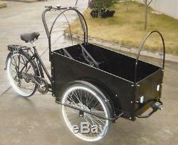 Danish Classic Cargo Bike with Box for 4 Children and Rain Transparent Canopy