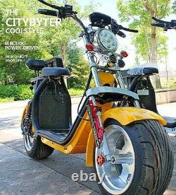 Electric Adult Motorcycle 2000W Electric Bike 8 inch Fat Tire Disc Brakes Yellow