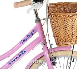 Emmelle Heritage Snapdragon Girls Hybrid Bike with Basket, 6 Speed, 24â Pink