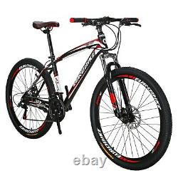 Eurobike Mountain Bike Shimano 21 Speed Bicycle 27.5 for Adult Red Disc Brake