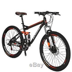 Eurobike S7 Mountain Bike 21 Speed Dual Suspension Mountain Bike 27.5 Inches Wheels Bicycle Black Orange
