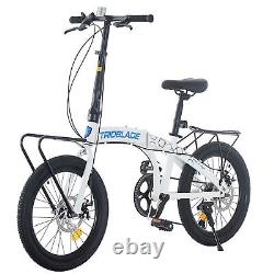 Folding Bicycle 20'' Bike Adults 7-Speed Variable City Bicycle Front&Back Rack