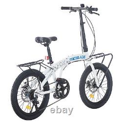 Folding Bicycle 20'' Bike Adults 7-Speed Variable City Bicycle Front&Back Rack