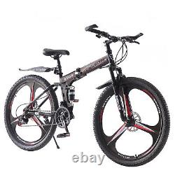 Folding Mountain Bike 27.5 Inch Wheels 21 Speed Full Suspension Bicycle for Mens