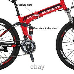 Folding Mountain Bike Shimano 21 Speed Full Suspension Bicycle For Adult 26 Red