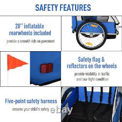 HOMCOM 2-Seat Child Bike Trailer Kid Stroller with Steel Frame Seat Belt Blue