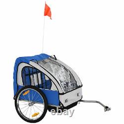 HOMCOM 2-Seat Child Bike Trailer Kid Stroller with Steel Frame Seat Belt Blue