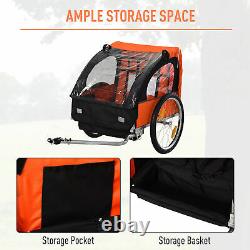 HOMCOM 2-Seat Child Bike Trailer Kid Stroller with Steel Frame Seat Belt Orange