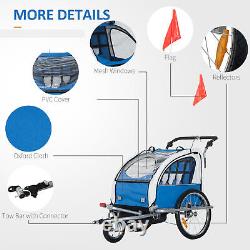 HOMCOM Bike Trailer 2-Seater for Bicycle Baby Child Carrier 2-Seater Blue