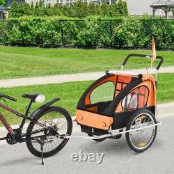 HOMCOM Child Bike Trailer Bicycle for Kids 2 Seater Black and Orange