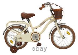 Kids Vintage Bike Beige 16 Childrens Girls Bicycle with Removable Stabiliser