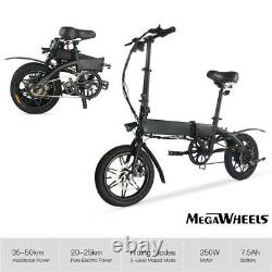 Megawheels EBike Electric Bicycle Folding Bike 250W Power Assist Commute BLACK