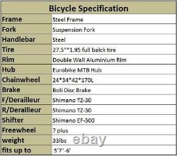 Mens Mountain Bike Full Suspension Bikes 27.5 Wheels Shimano 21 Speed Bicycle