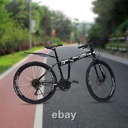 Mountain Bike 26 Wheel Adult Bicycle MTB 21 Speed Folding Bike Black& White