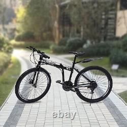 Mountain Bike 26 Wheel Adult Bicycle MTB 21 Speed Folding Bike Black& White