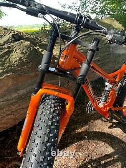 Mountain Bike Fat Tyre Bicycle Full Suspension Orange Dual Crown Downhill Fork