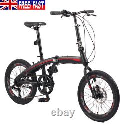 NEW 20 inch Folding Bike City Commuter Bicycle 7 Speed Shimano Gears Black&Red