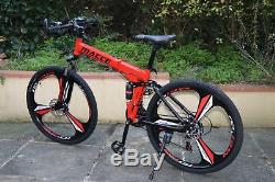 Red 26 alloy spoke folding Mountain Bike bicycle 21S 5.2 up to 6.1 tall F5
