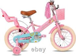 STITCH 12 Inch Kids Bike with Basket & Training Wheels for 3-5 Years Old (Pink)
