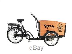 Speedy E 3 Rad Lastenfahrrad mit schönen naturel Holzkiste