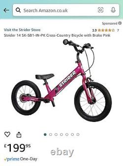 Strider 14 Balance Bike Sk-sb1-in-pk Cross-country Bicycle With Brake Pink