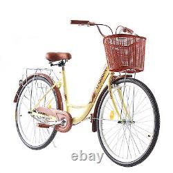 Vintage Ladies Woman Bike with Basket, 26 Inch Girls Bike Dutch Style City Bicycle