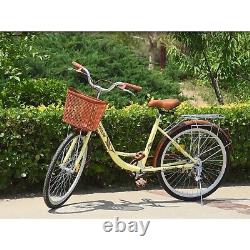 Vintage Ladies Woman Bike with Basket, 26 Inch Girls Bike Dutch Style City Bicycle